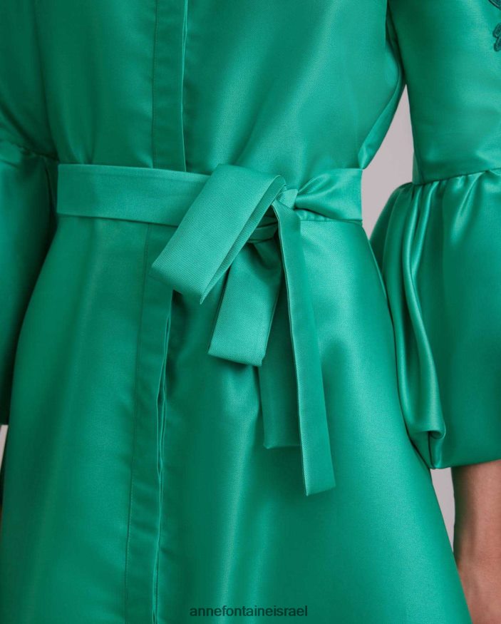 הַלבָּשָׁה Anne Fontaine שמלת comtesse שמלת סאטן ארוכה עם שרוולים נפוחים תחרה מנטה נשים DL8V8L109