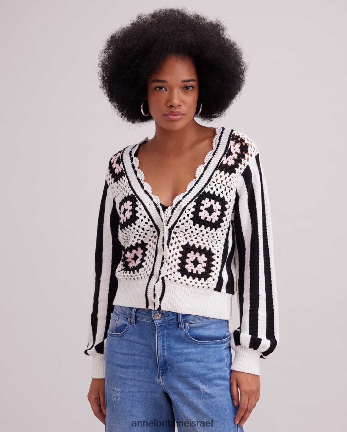 הַלבָּשָׁה Anne Fontaine קרדיגן cubisme וקרדיגן סרוג בסרוגה עם דוגמה גיאומטרית לבן שחור נשים DL8V8L500