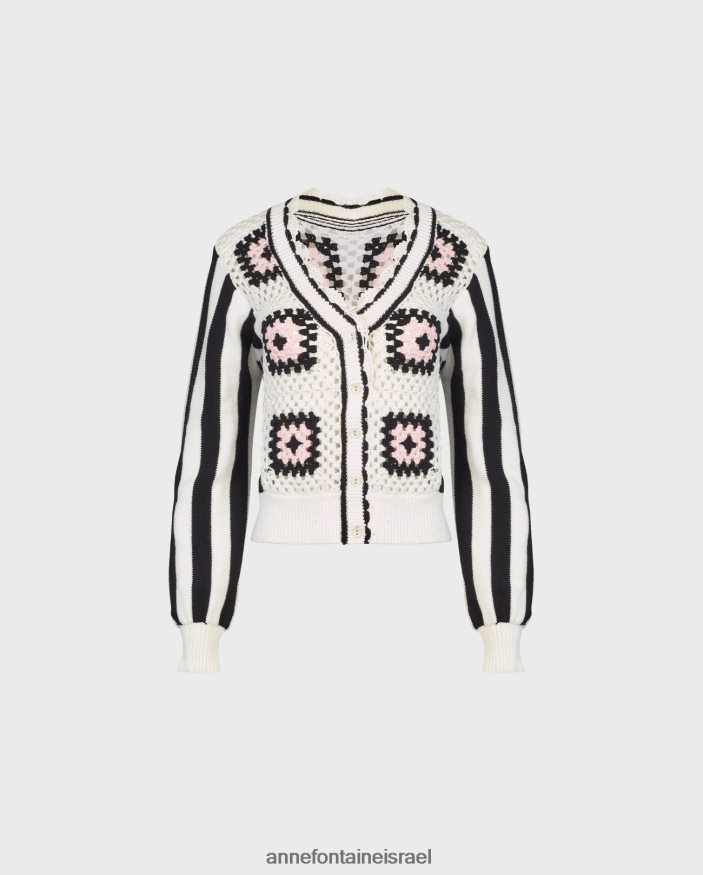 הַלבָּשָׁה Anne Fontaine קרדיגן cubisme וקרדיגן סרוג בסרוגה עם דוגמה גיאומטרית לבן שחור נשים DL8V8L500