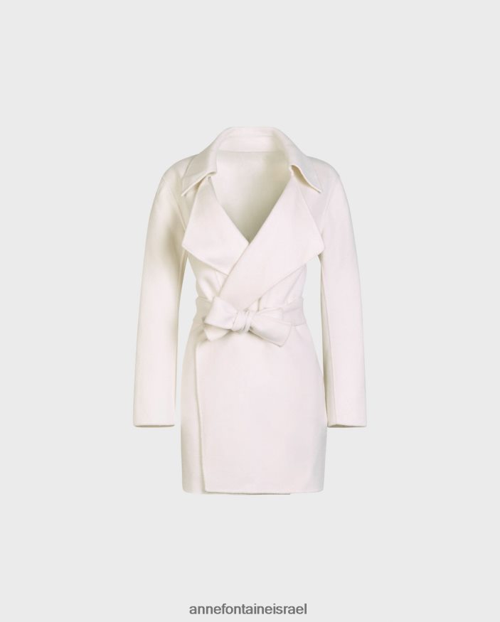 הַלבָּשָׁה Anne Fontaine מעיל מעיל delacroix עם חגורה פתוחה של תערובת צמר עם דש מחורץ גדול לבן נשים DL8V8L422