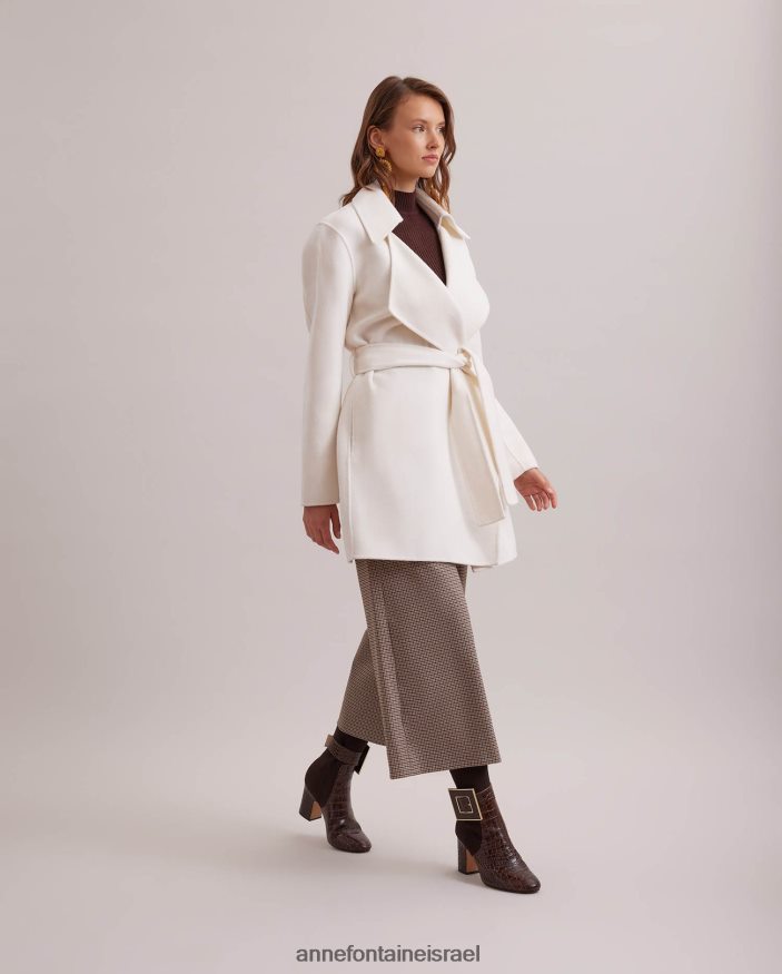 הַלבָּשָׁה Anne Fontaine מעיל מעיל delacroix עם חגורה פתוחה של תערובת צמר עם דש מחורץ גדול לבן נשים DL8V8L422