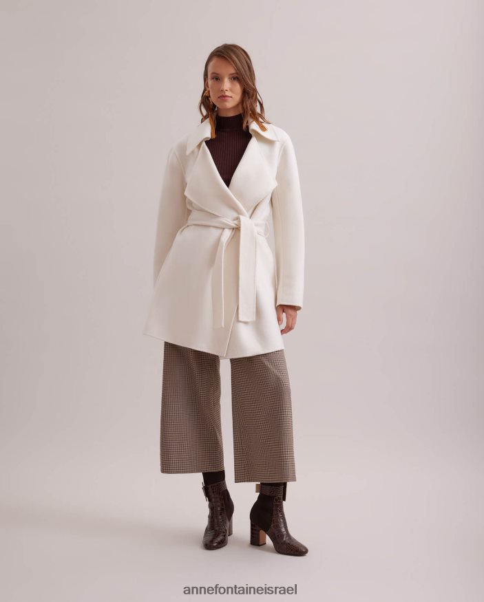 הַלבָּשָׁה Anne Fontaine מעיל מעיל delacroix עם חגורה פתוחה של תערובת צמר עם דש מחורץ גדול לבן נשים DL8V8L422
