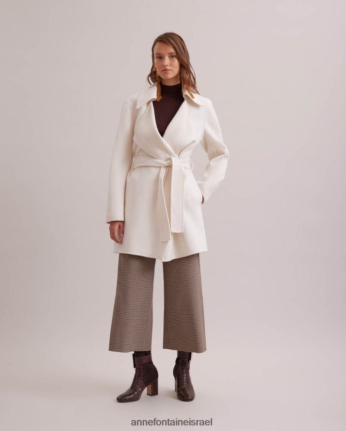 הַלבָּשָׁה Anne Fontaine מעיל מעיל delacroix עם חגורה פתוחה של תערובת צמר עם דש מחורץ גדול לבן נשים DL8V8L422