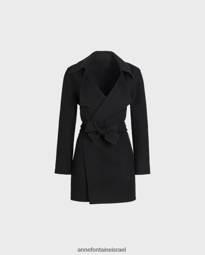 הַלבָּשָׁה Anne Fontaine מעיל מעיל delacroix עם חגורה פתוחה של תערובת צמר עם דש מחורץ גדול שָׁחוֹר נשים DL8V8L433