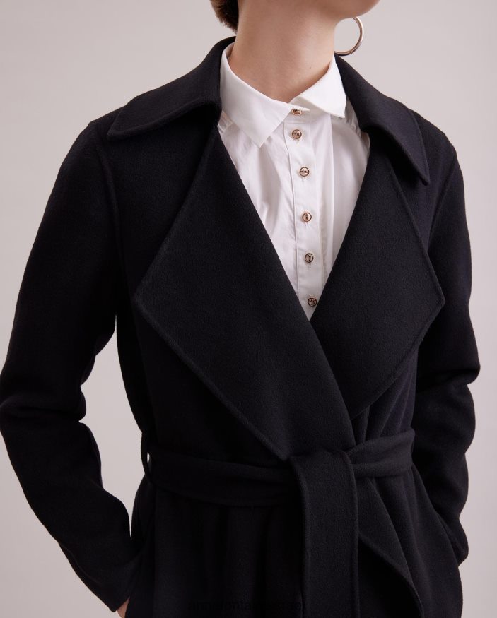 הַלבָּשָׁה Anne Fontaine מעיל מעיל delacroix עם חגורה פתוחה של תערובת צמר עם דש מחורץ גדול שָׁחוֹר נשים DL8V8L433