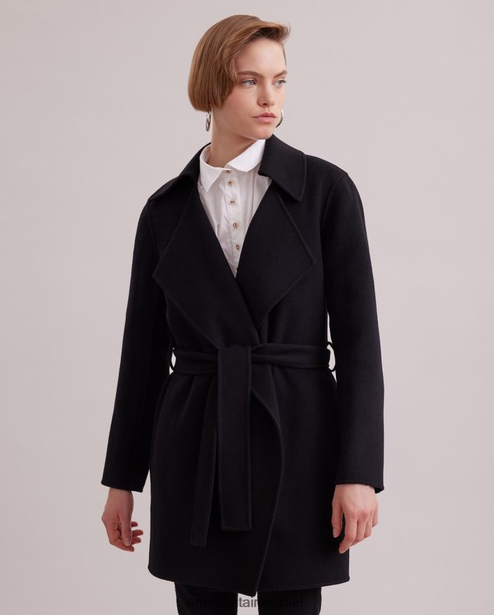 הַלבָּשָׁה Anne Fontaine מעיל מעיל delacroix עם חגורה פתוחה של תערובת צמר עם דש מחורץ גדול שָׁחוֹר נשים DL8V8L433