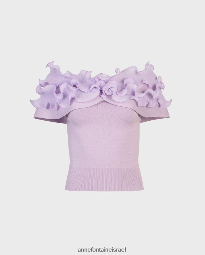 הַלבָּשָׁה Anne Fontaine dessin עליון לבנדר מעל הכתף עם עיטור סלסולים עם מיקרו קפלים פרמה נשים DL8V8L257