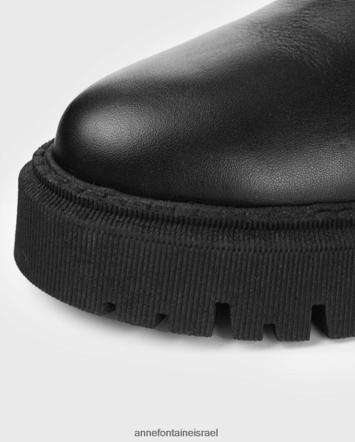 נעליים Anne Fontaine מגף צ'לסי מעור מגף dorval עם פרט טוויד ואבזם כסף שחור נשים DL8V8L7