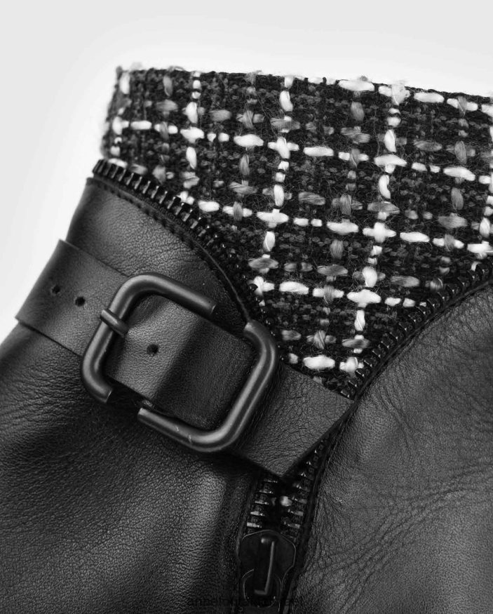 נעליים Anne Fontaine מגף צ'לסי מעור מגף dorval עם פרט טוויד ואבזם כסף שחור נשים DL8V8L7