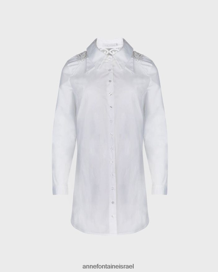 הַלבָּשָׁה Anne Fontaine חולצת eilen חולצת טוניקה עם גב תחרה שקופה לבן נשים DL8V8L240