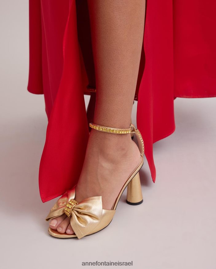 נעליים Anne Fontaine עקב elegie עקב אצבע פתוחה עם קשת קריסטל ורצועת קרסול זהב נשים DL8V8L50