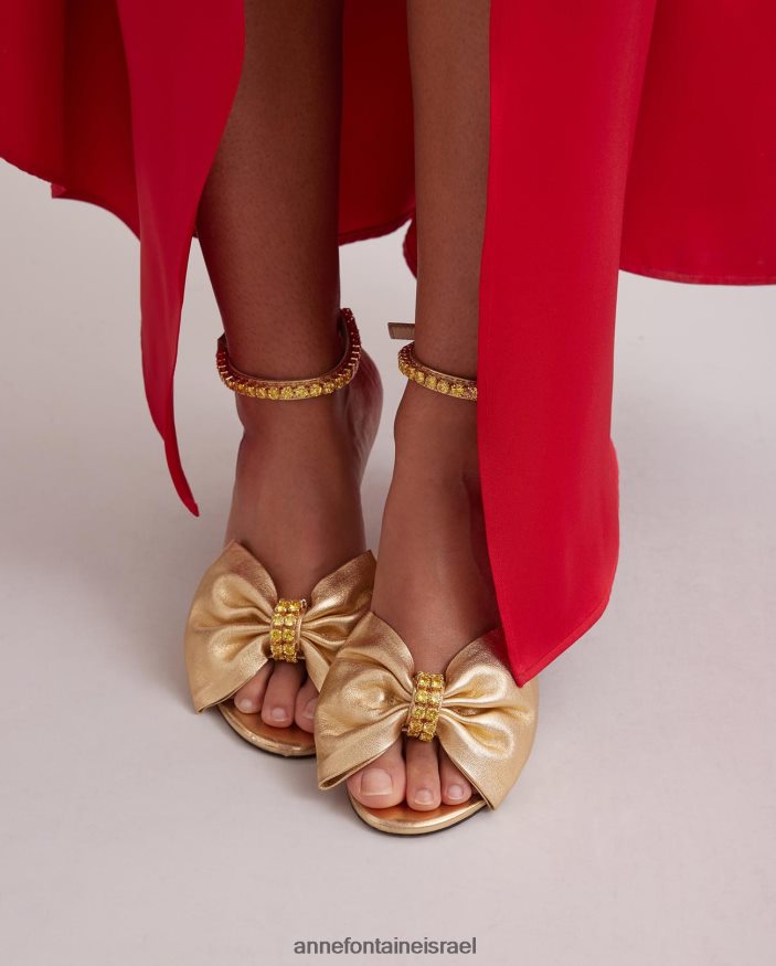 נעליים Anne Fontaine עקב elegie עקב אצבע פתוחה עם קשת קריסטל ורצועת קרסול זהב נשים DL8V8L50