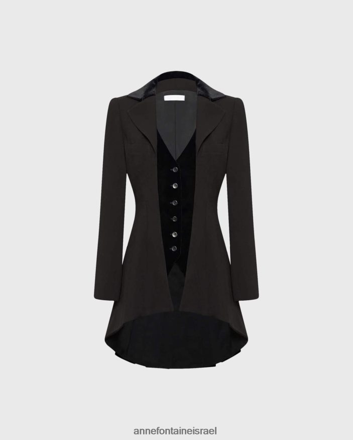 הַלבָּשָׁה Anne Fontaine ז'קט emrys מעיל קרפ בסגנון וינטג' עם חזיית קטיפה מוכנסת שָׁחוֹר נשים DL8V8L445