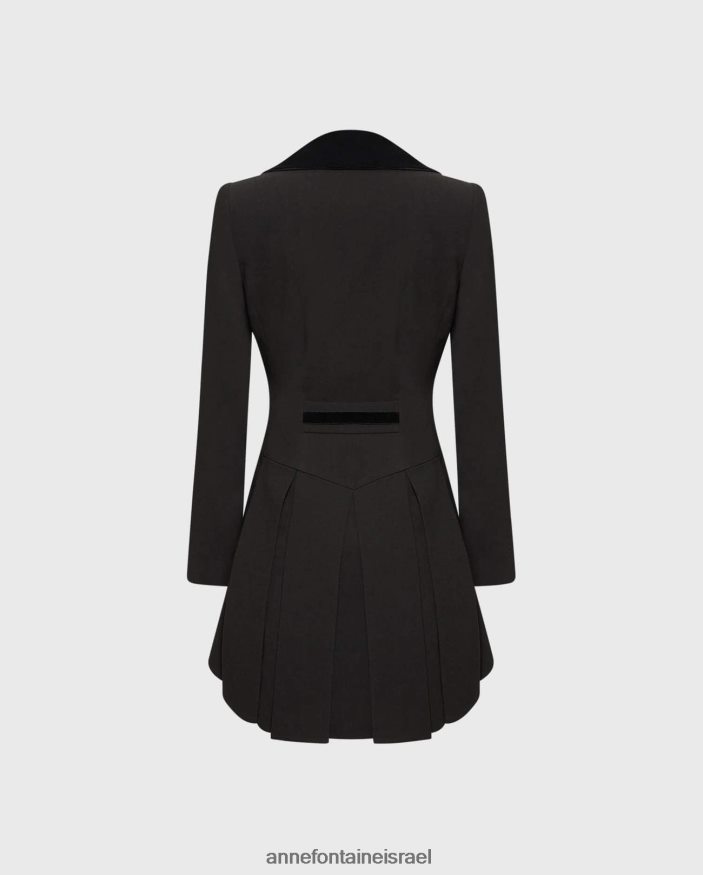 הַלבָּשָׁה Anne Fontaine ז'קט emrys מעיל קרפ בסגנון וינטג' עם חזיית קטיפה מוכנסת שָׁחוֹר נשים DL8V8L445
