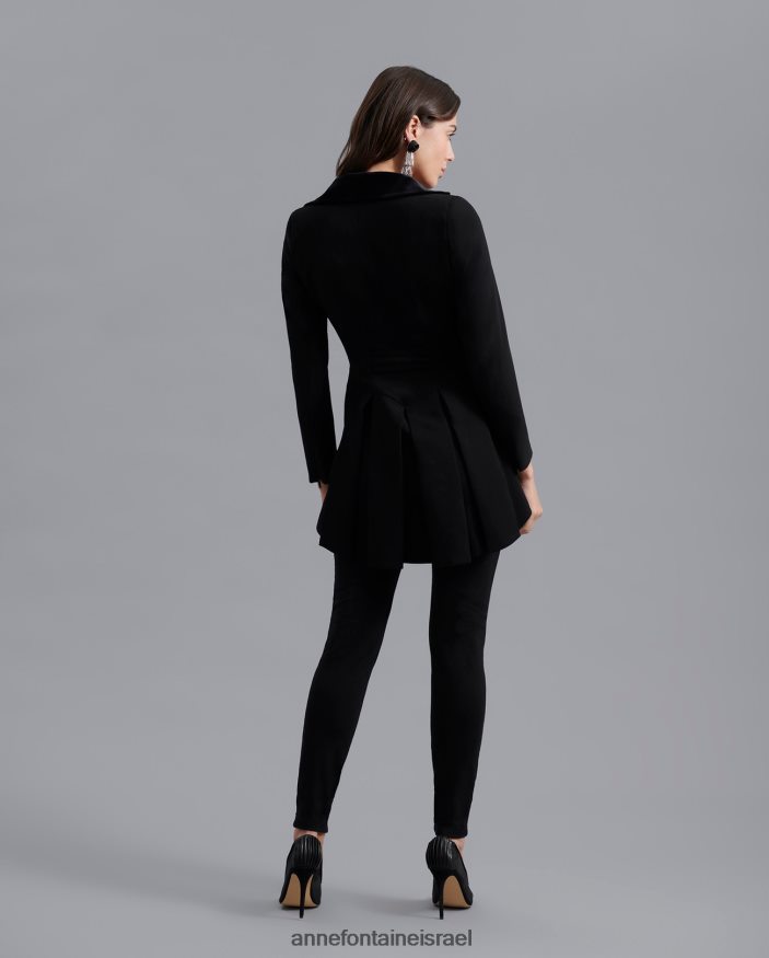 הַלבָּשָׁה Anne Fontaine ז'קט emrys מעיל קרפ בסגנון וינטג' עם חזיית קטיפה מוכנסת שָׁחוֹר נשים DL8V8L445