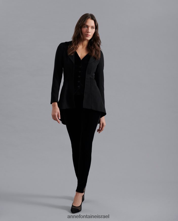 הַלבָּשָׁה Anne Fontaine ז'קט emrys מעיל קרפ בסגנון וינטג' עם חזיית קטיפה מוכנסת שָׁחוֹר נשים DL8V8L445