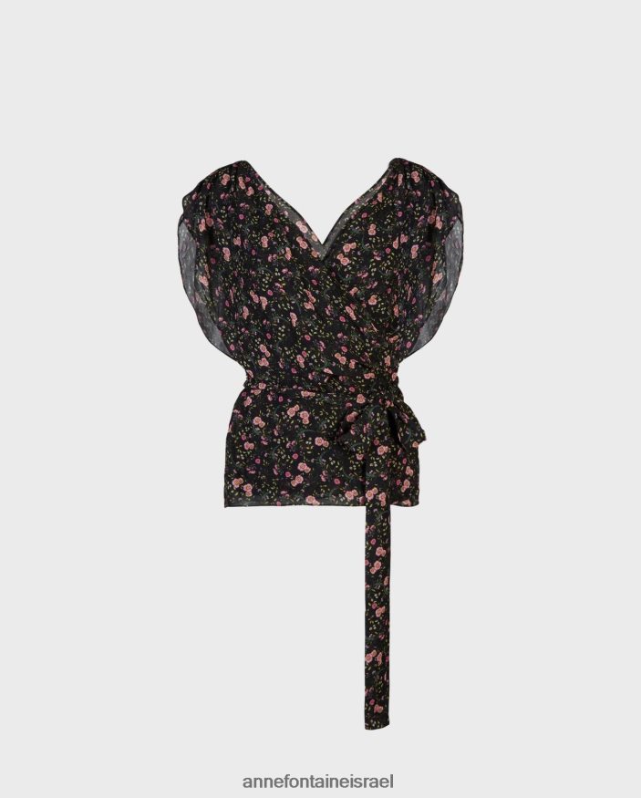 הַלבָּשָׁה Anne Fontaine חולצת enea מעטפת בהדפס פרחוני עם שרוולים מתנפנפים שָׁחוֹר נשים DL8V8L142