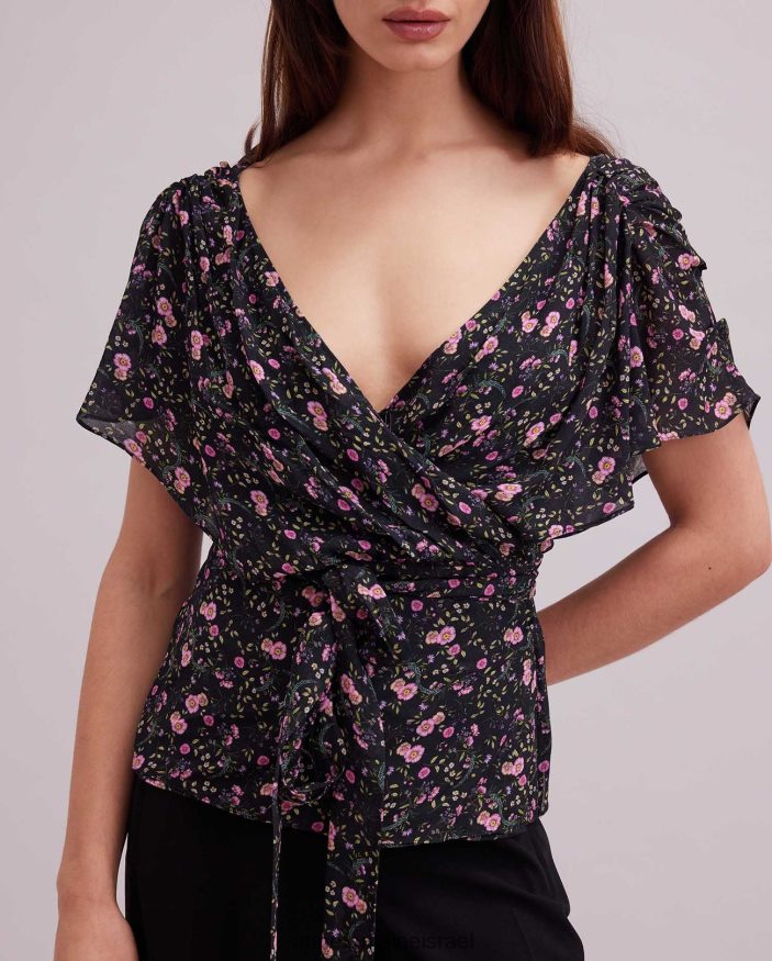 הַלבָּשָׁה Anne Fontaine חולצת enea מעטפת בהדפס פרחוני עם שרוולים מתנפנפים שָׁחוֹר נשים DL8V8L142