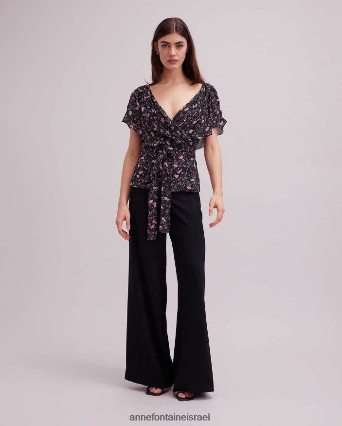 הַלבָּשָׁה Anne Fontaine חולצת enea מעטפת בהדפס פרחוני עם שרוולים מתנפנפים שָׁחוֹר נשים DL8V8L142