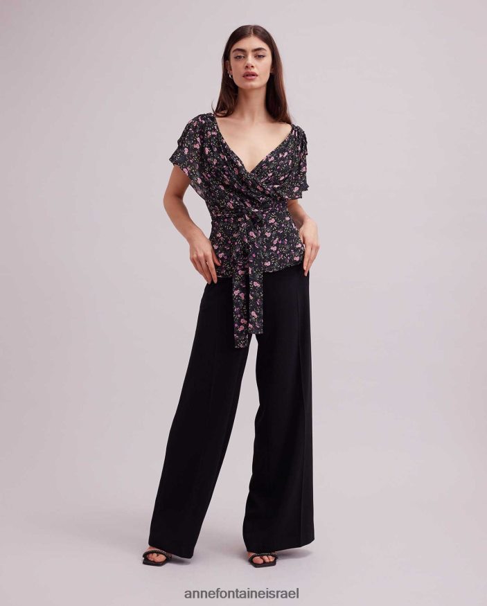 הַלבָּשָׁה Anne Fontaine חולצת enea מעטפת בהדפס פרחוני עם שרוולים מתנפנפים שָׁחוֹר נשים DL8V8L142
