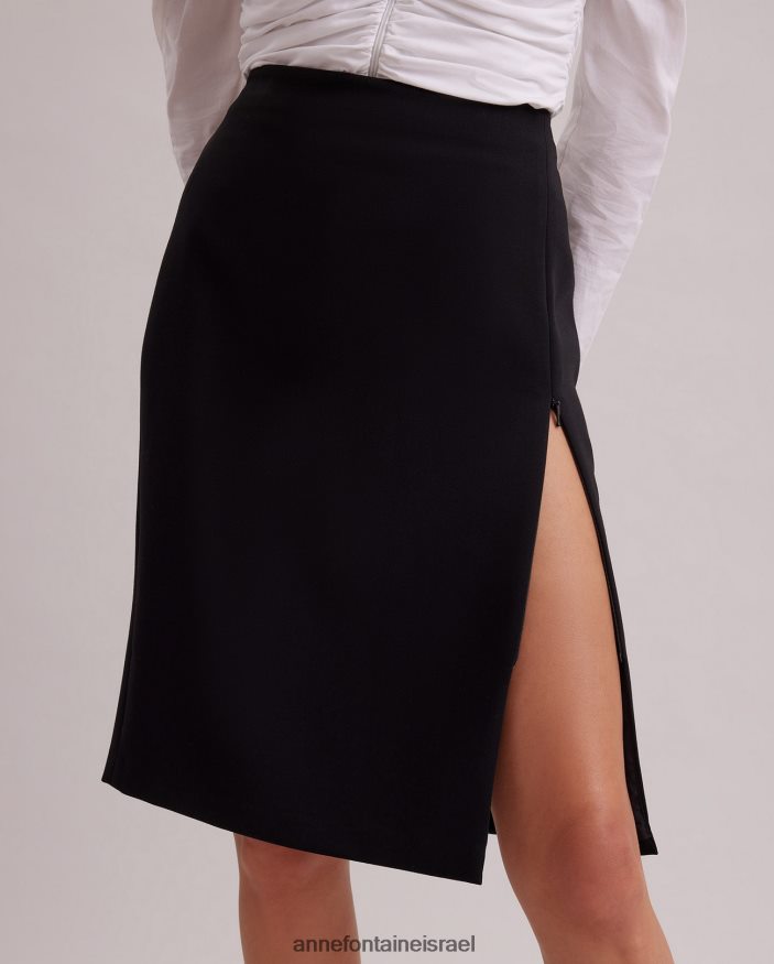 הַלבָּשָׁה Anne Fontaine חצאית etoile חצאית עיפרון קדמית מקטיפה עם שסע ברוכסן קדמי שָׁחוֹר נשים DL8V8L348