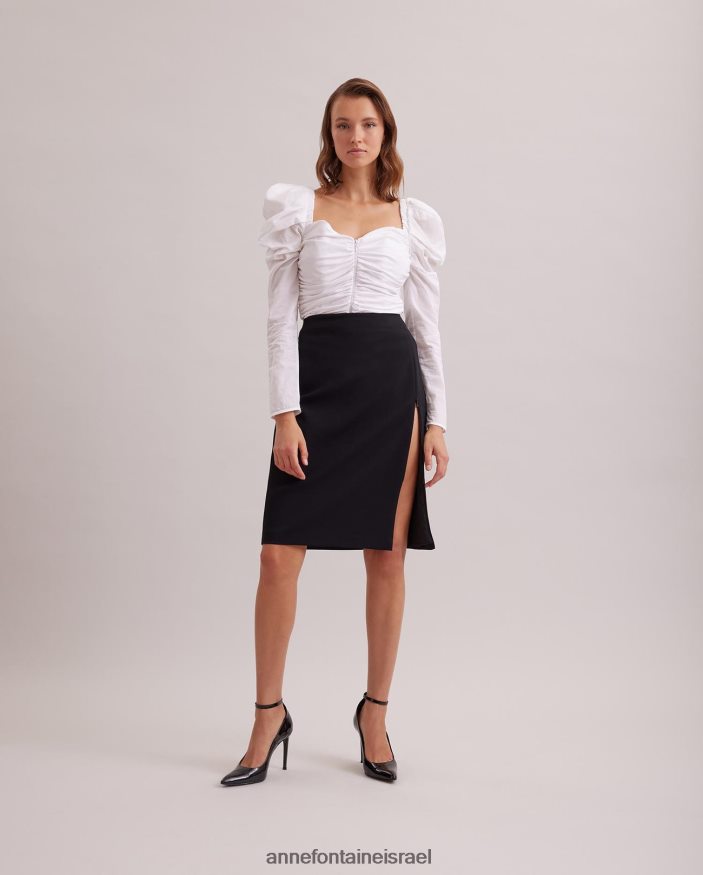 הַלבָּשָׁה Anne Fontaine חצאית etoile חצאית עיפרון קדמית מקטיפה עם שסע ברוכסן קדמי שָׁחוֹר נשים DL8V8L348