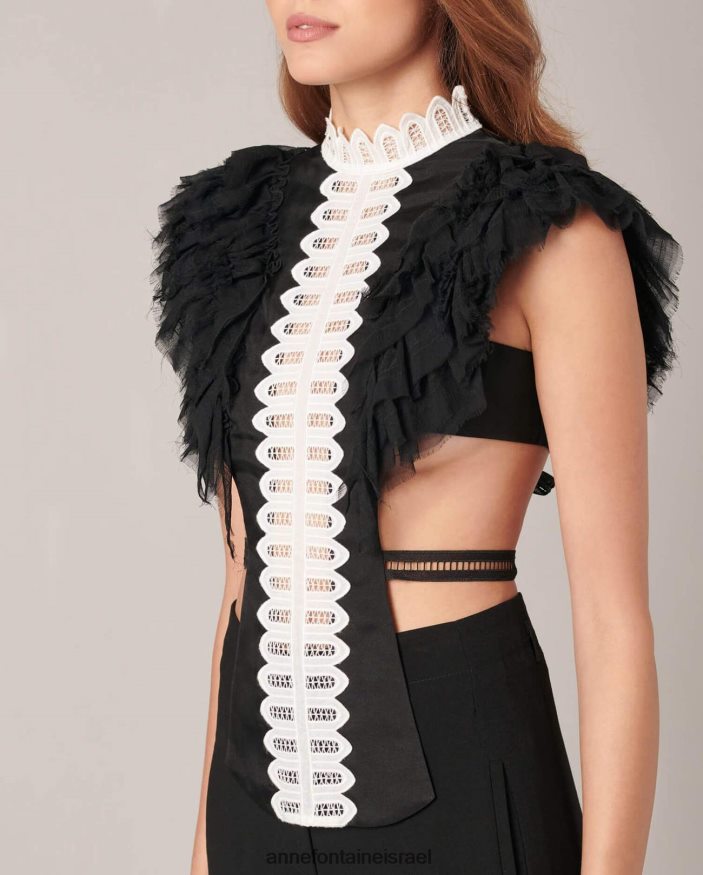 אביזרים Anne Fontaine צווארון חזית החולצה דו-גווני של evanne עם שרוולי סלסול שיפון מסוגנן נשים DL8V8L575