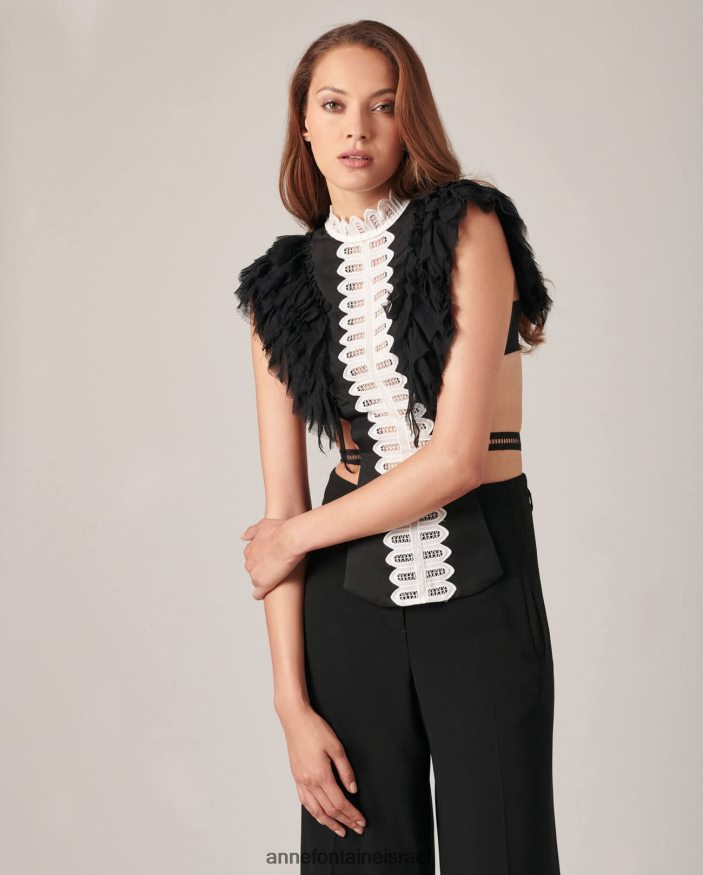 אביזרים Anne Fontaine צווארון חזית החולצה דו-גווני של evanne עם שרוולי סלסול שיפון מסוגנן נשים DL8V8L575
