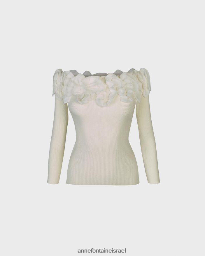 הַלבָּשָׁה Anne Fontaine סריג סוודר עם שרוולים עליון של feda 3/4 עם סלסולים לבן נשים DL8V8L279