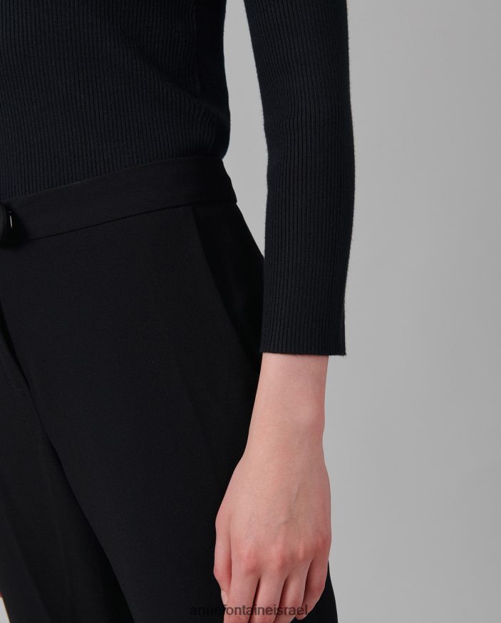 הַלבָּשָׁה Anne Fontaine סריג סוודר עם שרוולים עליון של feda 3/4 עם סלסולים שָׁחוֹר נשים DL8V8L281