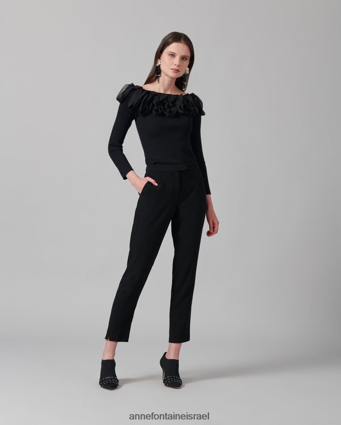 הַלבָּשָׁה Anne Fontaine סריג סוודר עם שרוולים עליון של feda 3/4 עם סלסולים שָׁחוֹר נשים DL8V8L281