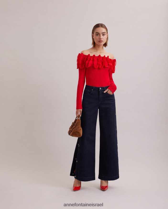 הַלבָּשָׁה Anne Fontaine סריג סוודר עם שרוול ארוך עליון של feda עם סלסולים מעוטרים אָדוֹם נשים DL8V8L280