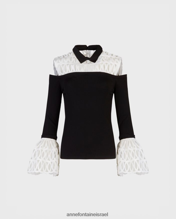 הַלבָּשָׁה Anne Fontaine חולצה עליון של felicita עם עול וחפתים נשלפים לבן שחור נשים DL8V8L493
