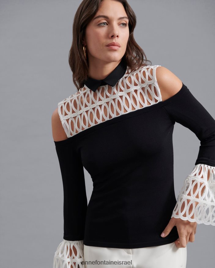 הַלבָּשָׁה Anne Fontaine חולצה עליון של felicita עם עול וחפתים נשלפים לבן שחור נשים DL8V8L493