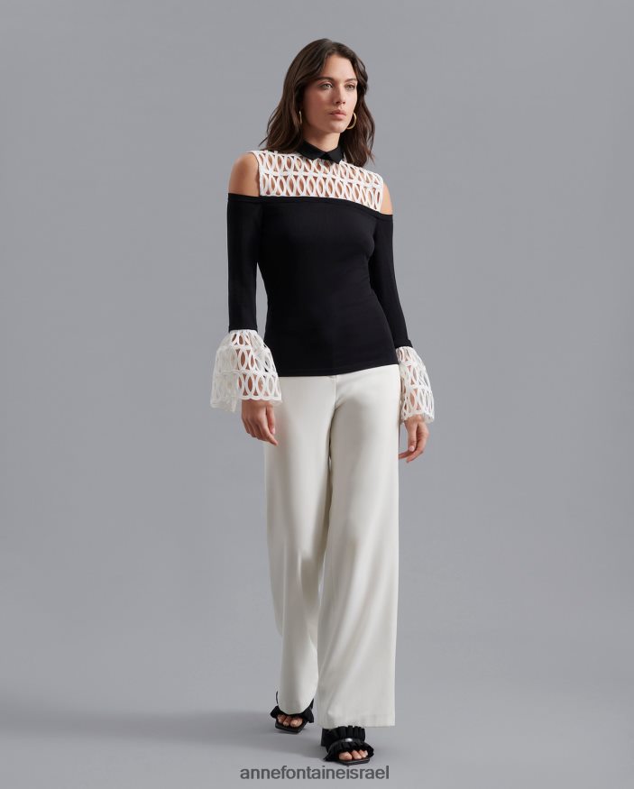 הַלבָּשָׁה Anne Fontaine חולצה עליון של felicita עם עול וחפתים נשלפים לבן שחור נשים DL8V8L493