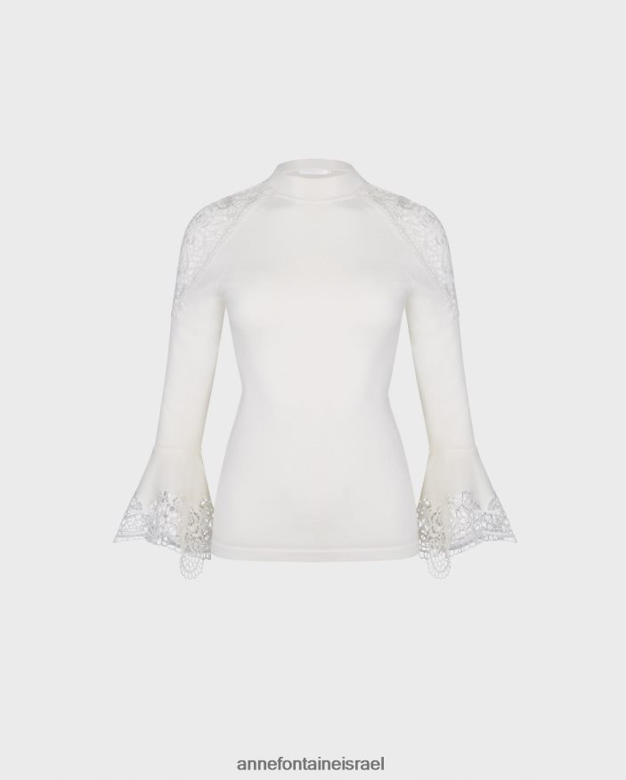 הַלבָּשָׁה Anne Fontaine סוודר סוודר fozia עם פרטי תחרה פרחוניים נשפכים ירח לבן נשים DL8V8L475