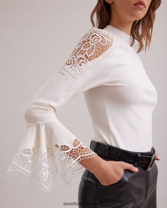 הַלבָּשָׁה Anne Fontaine סוודר סוודר fozia עם פרטי תחרה פרחוניים נשפכים ירח לבן נשים DL8V8L475