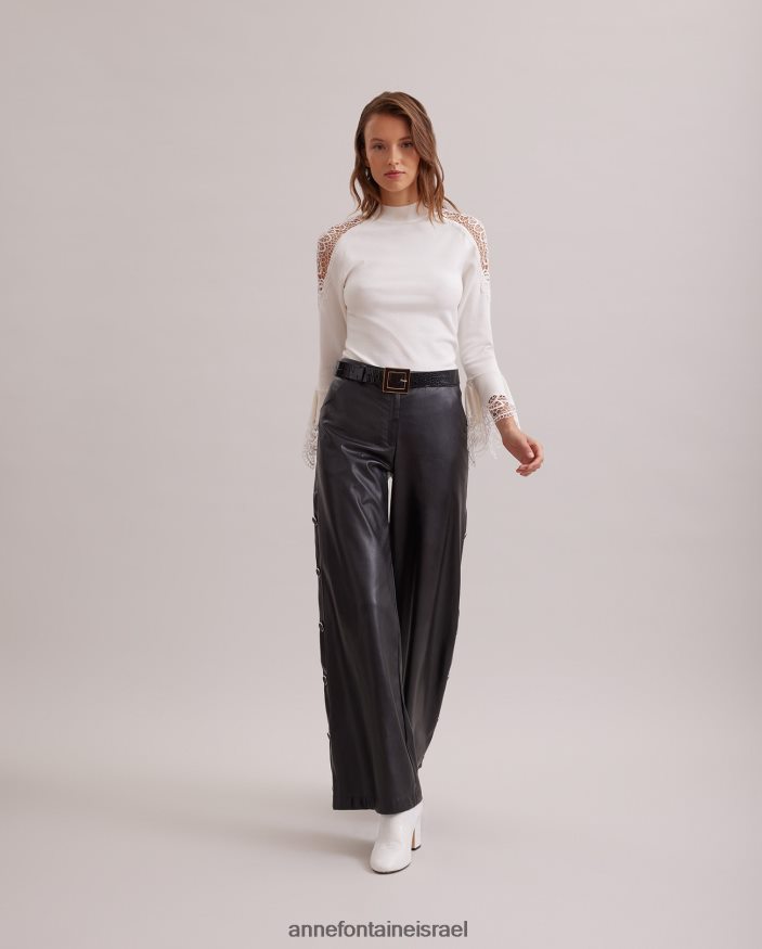 הַלבָּשָׁה Anne Fontaine סוודר סוודר fozia עם פרטי תחרה פרחוניים נשפכים ירח לבן נשים DL8V8L475