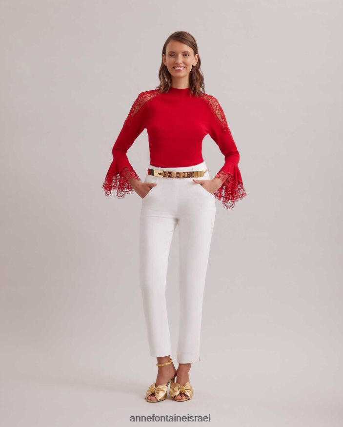 הַלבָּשָׁה Anne Fontaine סוודר סוודר fozia עם פרטי תחרה פרחוניים נשפכים אדום טנגו נשים DL8V8L480