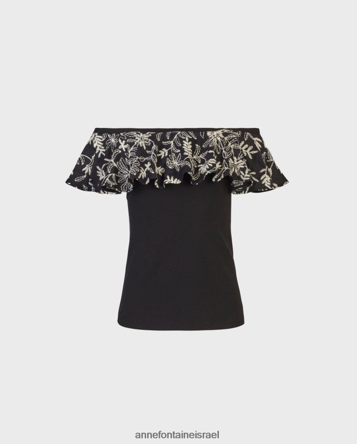 הַלבָּשָׁה Anne Fontaine עליונית fusain עם כיסוי פרחוני לבן שחור נשים DL8V8L255