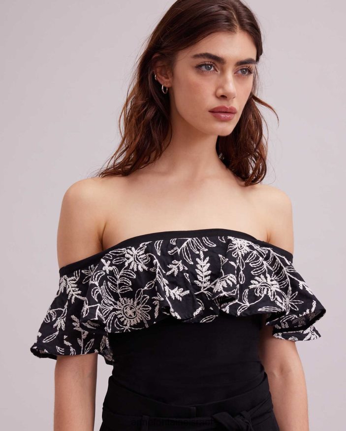 הַלבָּשָׁה Anne Fontaine עליונית fusain עם כיסוי פרחוני לבן שחור נשים DL8V8L255