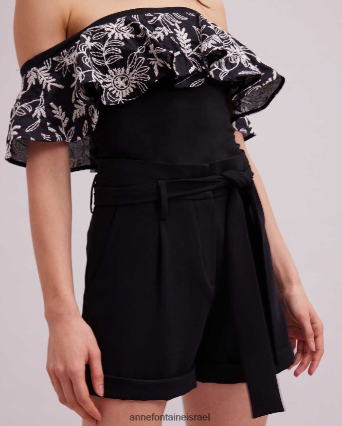 הַלבָּשָׁה Anne Fontaine עליונית fusain עם כיסוי פרחוני לבן שחור נשים DL8V8L255