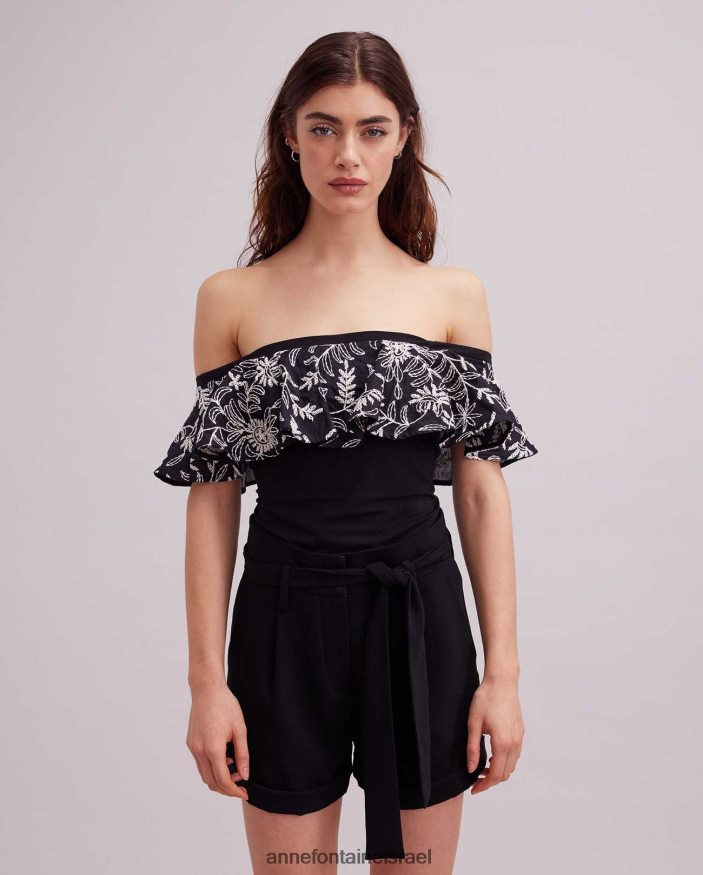 הַלבָּשָׁה Anne Fontaine עליונית fusain עם כיסוי פרחוני לבן שחור נשים DL8V8L255