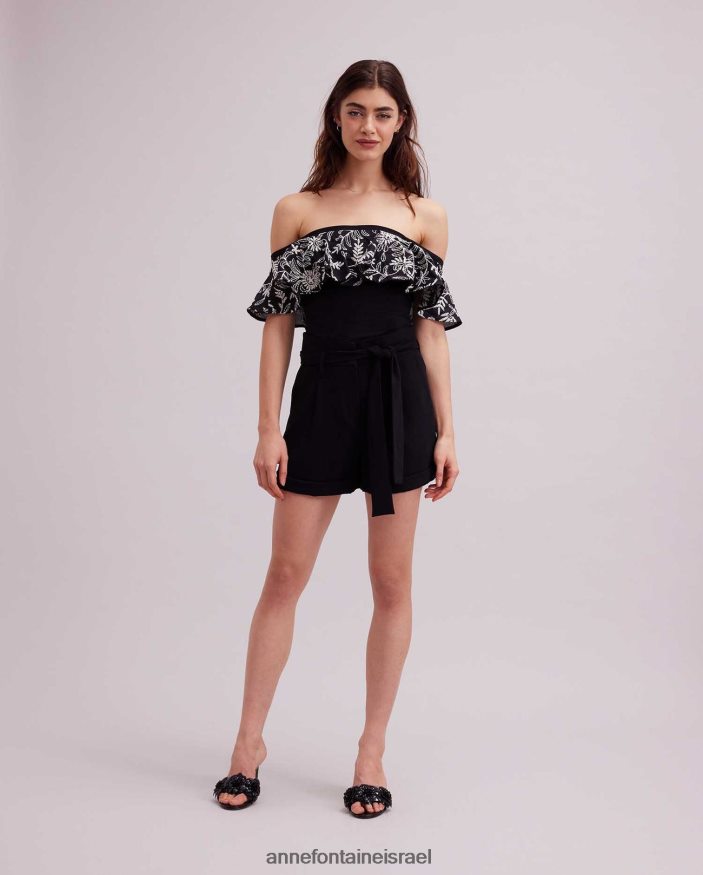 הַלבָּשָׁה Anne Fontaine עליונית fusain עם כיסוי פרחוני לבן שחור נשים DL8V8L255