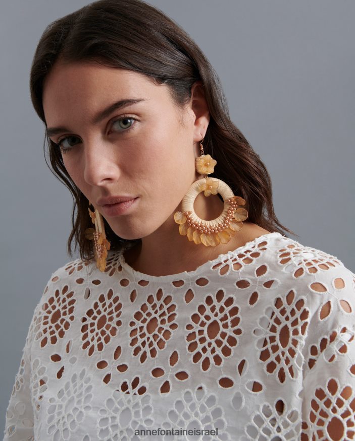 אביזרים Anne Fontaine עגיל gaizka עגילי חישוק rafia בעיצוב פרחוני בז' נשים DL8V8L603