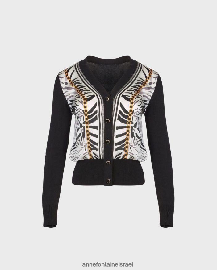הַלבָּשָׁה Anne Fontaine סריג משי קרדיגן garoupe עם עיצוב זברה לבן שחור נשים DL8V8L468