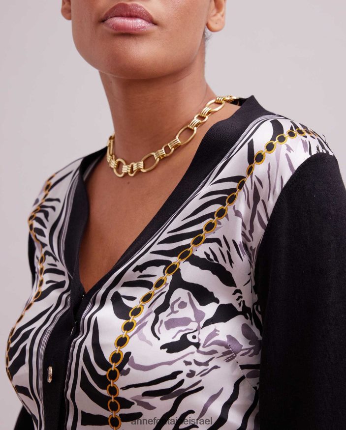 הַלבָּשָׁה Anne Fontaine סריג משי קרדיגן garoupe עם עיצוב זברה לבן שחור נשים DL8V8L468