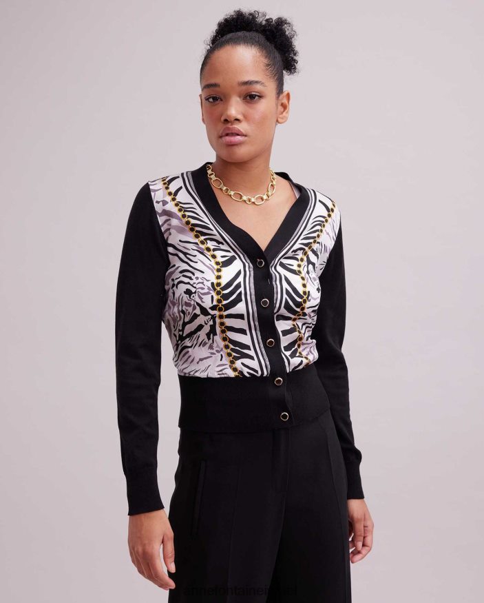 הַלבָּשָׁה Anne Fontaine סריג משי קרדיגן garoupe עם עיצוב זברה לבן שחור נשים DL8V8L468