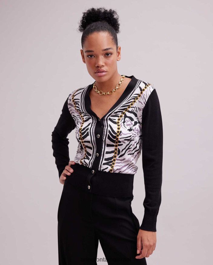 הַלבָּשָׁה Anne Fontaine סריג משי קרדיגן garoupe עם עיצוב זברה לבן שחור נשים DL8V8L468