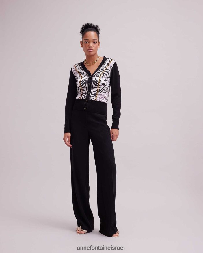 הַלבָּשָׁה Anne Fontaine סריג משי קרדיגן garoupe עם עיצוב זברה לבן שחור נשים DL8V8L468
